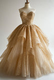 Ndyad A-line Sweetheart Tulle Sequin Long Prom Dresses, Elegant Evening Dress HZ1024