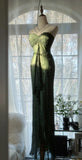 Ndyad Forest Green Spaghetti Straps Long Prom Dresses Glitter Chiffon Beaded Elegant Party Dresses HZ1024