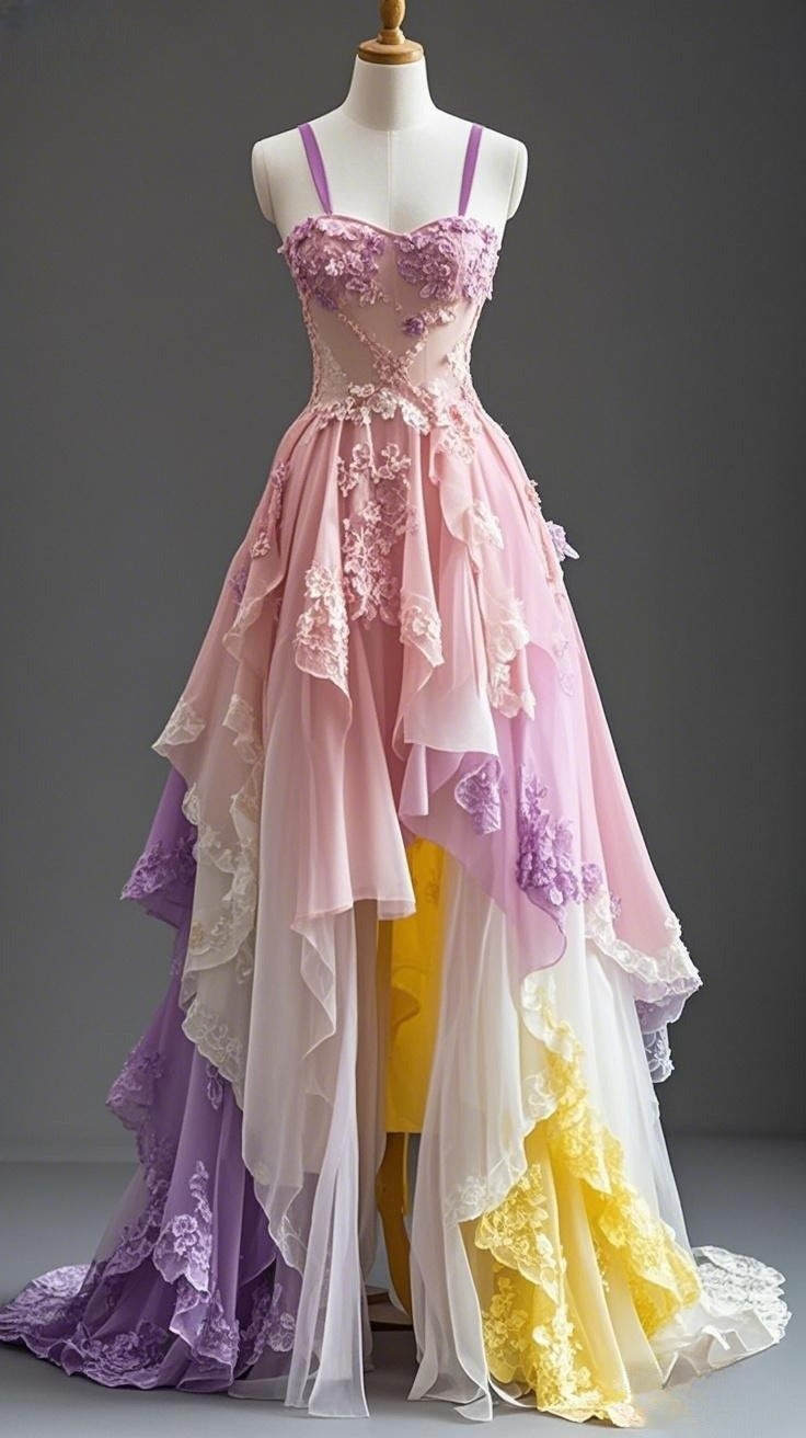 Ndyad Fairytale A-line Hi-Lo Prom Dress for Masquerade ?Tulle&Lace Applique Spaghetti Strap Evening Dress HZ1024
