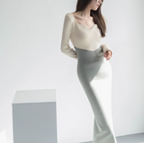 Ndyad panel knitted long sleeve dress HZ1024