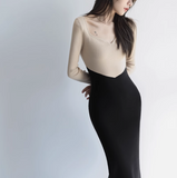 Ndyad panel knitted long sleeve dress HZ1024