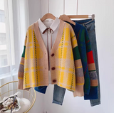 Ndyad retro contrast color V-neck Cardigan coat HZ1024