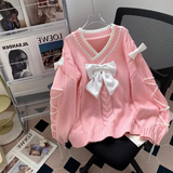 Ndyad style gentle bowknot V-neck sweater HZ1024