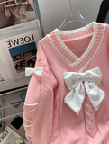 Ndyad style gentle bowknot V-neck sweater HZ1024