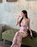 Ndyad slim backless suspender dress with butterfly print HZ1024