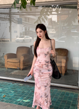 Ndyad slim backless suspender dress with butterfly print HZ1024