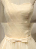 Evafashion A-line sweetheart neck tulle short prom dress, champagne bridesmaid dress HZ1024