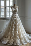 Ndyad A-Line V-Neck Lace Tulle Long Prom Dress Wedding dress HZ1024