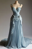 Ndyad A-line Sweetheart Neckline Chiffon Lace Long Prom Dress Gentle Evening Dress HZ1024