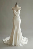 Ndyad Apricot Simple Mermaid Sweetheart Neck Wedding Dress Chiffon Long Prom Dress HZ1024