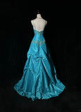 Ndyad A-Line Spaghetti Straps Satin Beaded Long Prom Dress Sweetheart Neck Applique Graduation Prom Dress HZ1024