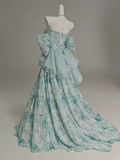 Ndyad Floral A-Line Strapless Organza Long Prom Dress Graduation Prom Dress HZ1024