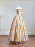 Ndyad Butter Yellow Strapless Satin A-Line Long Prom Dresses Unique Wedding Dresses HZ1024
