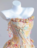 Ndyad Butter Yellow Strapless Satin A-Line Long Prom Dresses Unique Wedding Dresses HZ1024