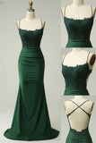 Ndyad Backless Mermaid Lace Green Long Prom Dress, Green Formal Elegant Evening Dress Wedding Guest Dress HZ1024