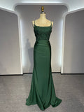Ndyad Backless Mermaid Lace Green Long Prom Dress, Green Formal Elegant Evening Dress Wedding Guest Dress HZ1024