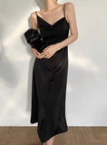 Ndyad gentle style French dress women's sway collar acetate sling asymmetrical oblique collar design niche temperament long skirt HZ1024