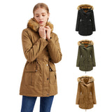 Ndyad Womens Winter Coats Faux Fur Lining Parka With Fur Hood HZ1024