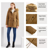 Ndyad Womens Winter Coats Faux Fur Lining Parka With Fur Hood HZ1024
