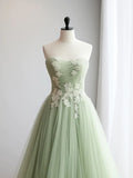 Ndyad A-line sweetheart neck tulle lace applique long prom dress, formal evening dress HZ1024