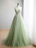Ndyad A-line sweetheart neck tulle lace applique long prom dress, formal evening dress HZ1024