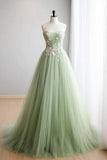 Ndyad A-line sweetheart neck tulle lace applique long prom dress, formal evening dress HZ1024