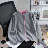 Ndyad color crew neck knitted cardigan HZ1024