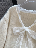 Ndyad and sweet lace bow sequined V-neck sweater HZ1024