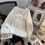 Ndyad and sweet lace bow sequined V-neck sweater HZ1024