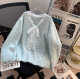 Ndyad and sweet lace bow sequined V-neck sweater HZ1024