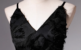 Ndyad A-line V-neck satin long prom dress, black evening dress HZ1024