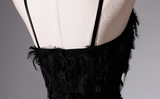 Ndyad A-line V-neck satin long prom dress, black evening dress HZ1024
