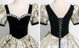 Ndyad A-line square neck satin velvet long prom dress, black evening dress HZ1024