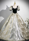 Ndyad A-line square neck satin velvet long prom dress, black evening dress HZ1024