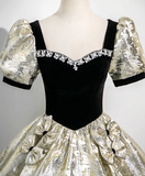 Ndyad A-line square neck satin velvet long prom dress, black evening dress HZ1024