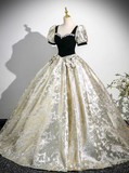 Ndyad A-line square neck satin velvet long prom dress, black evening dress HZ1024