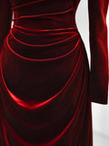 Ndyad A-line square neck velvet long sleeves long prom dress, Burgundy evening dress HZ1024