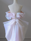 Ndyad Pink A-line off-shoulder tulle sequins beaded long prom dress, pink evening dress HZ1024