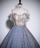 Evafashion A-line off-shoulder tulle sequined long prom dress, purple evening dress HZ1024