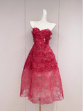Ndyad A-line tulle embroidered short prom dress, red homecoming dress HZ1024