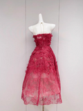 Ndyad A-line tulle embroidered short prom dress, red homecoming dress HZ1024