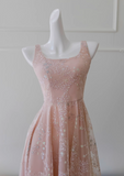 Ndyad pink A-line tulle sequin short prom dress, light pink homecoming dress HZ1024