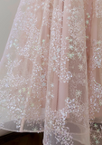 Ndyad pink A-line tulle sequin short prom dress, light pink homecoming dress HZ1024