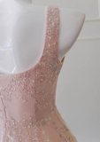Ndyad pink A-line tulle sequin short prom dress, light pink homecoming dress HZ1024