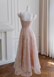 Ndyad pink A-line tulle sequin short prom dress, light pink homecoming dress HZ1024