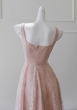 Ndyad pink A-line tulle sequin short prom dress, light pink homecoming dress HZ1024