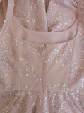 Ndyad pink A-line tulle sequin short prom dress, light pink homecoming dress HZ1024