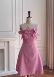 Ndyad red A-line spaghetti strap short prom dress, rose red homecoming dress HZ1024