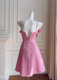 Ndyad red A-line spaghetti strap short prom dress, rose red homecoming dress HZ1024