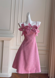 Ndyad red A-line spaghetti strap short prom dress, rose red homecoming dress HZ1024